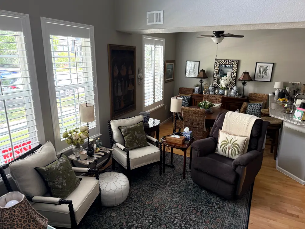 Sunny living room with armchairs and a rug after a CleanBoss clean